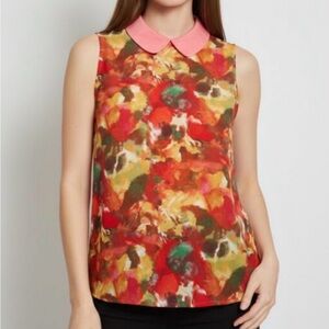 NWT Forever21 Pink Collar Floral Sleeveless Blouse Size S Small